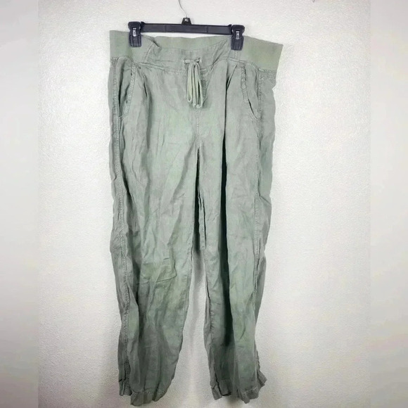 Athleta 100% Linen Reverie Jasper Green Pants Sweatpants Womens 14 Lightweight - Picture 2 of 12